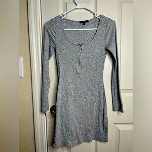 Grey long sleeve Bodycon dress with zipper detail